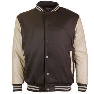 Maximos Men's LMJ Snap Button Front Classic Varsity Jacket Brown Khaki